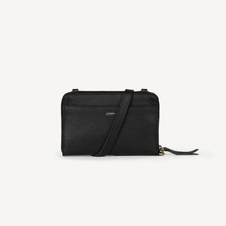 Pebbled Leather Crossbody Wallet - Black