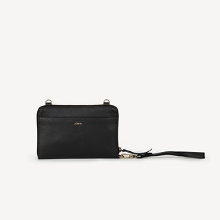 Pebbled Leather Crossbody Wallet - Black