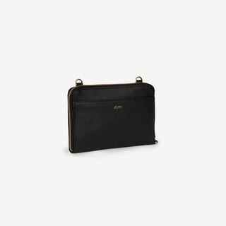 Pebbled Leather Crossbody Wallet - Black