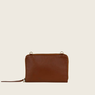 Pebbled Leather Crossbody Wallet - Vintage Brown