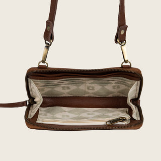 Pebbled Leather Crossbody Wallet - Vintage Brown