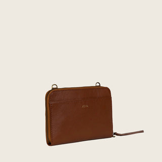 Pebbled Leather Crossbody Wallet - Vintage Brown
