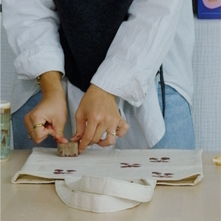 Block Printing Kit - Cherry Bow Print Tote Bag