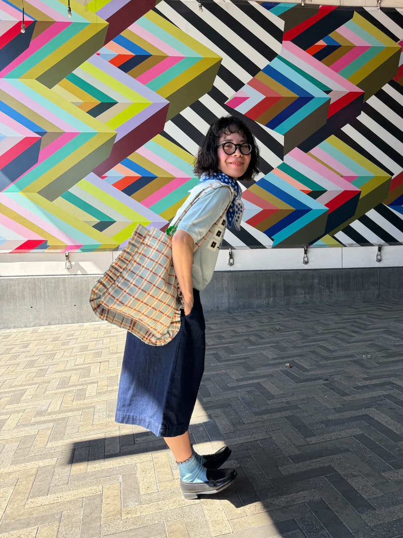 Momo Tote - Powder Plaid lifestyle image