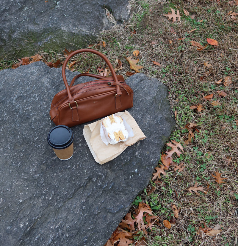 Pebbled Leather Bowler Bag - Vintage Brown lifestyle image