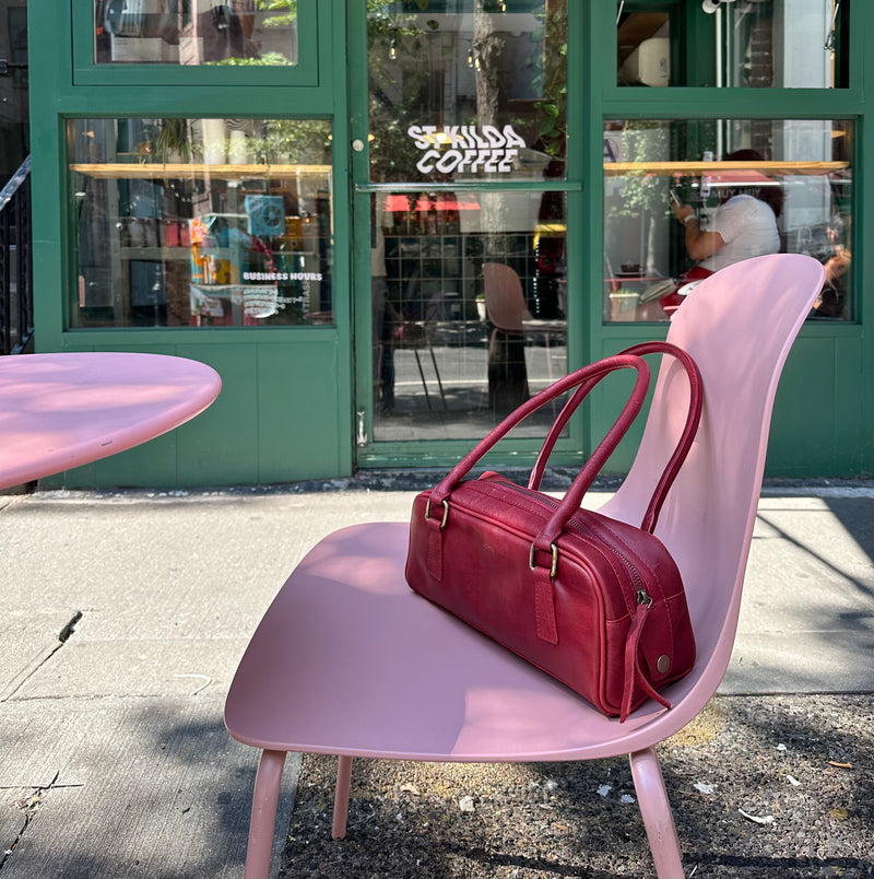 Leather Bowler Bag - Cherry lifestyle image
