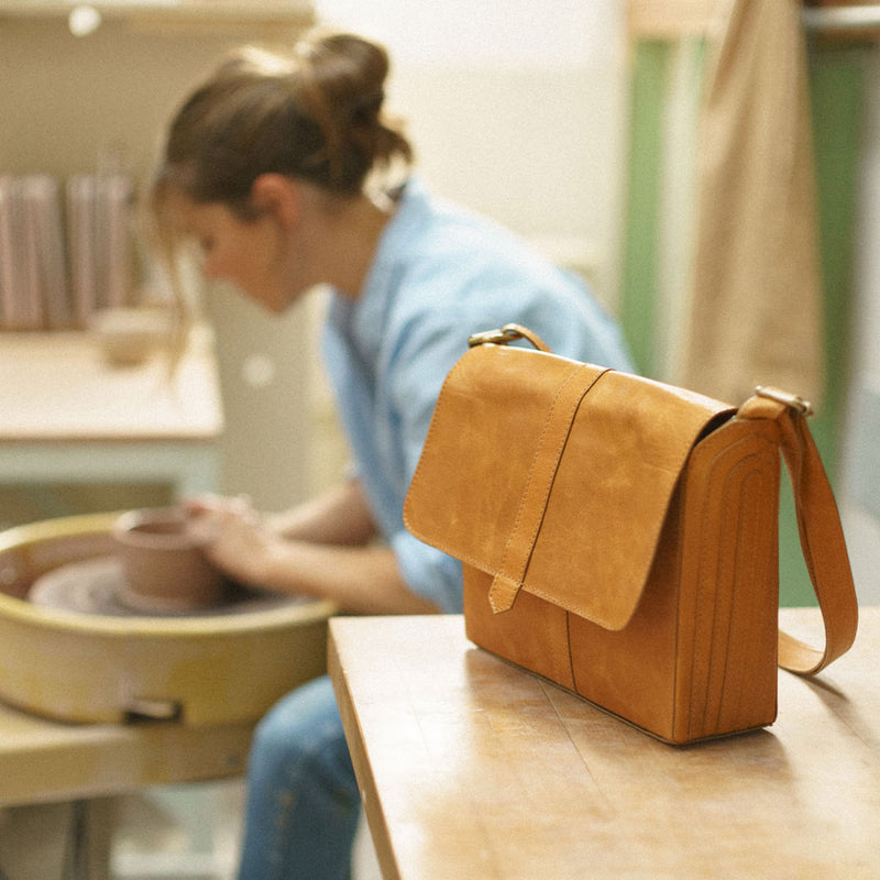 The Maker's Satchel - Camel lifestyle image