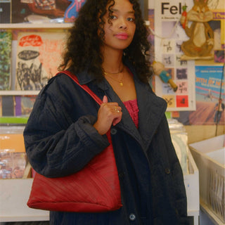 Leather Crisscross Shoulder Bag - Cherry - JOYN