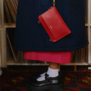 Leather Crossbody Wallet - Cherry - JOYN