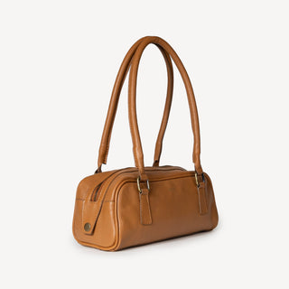 Pebbled Leather Bowler Bag - Camel - JOYN