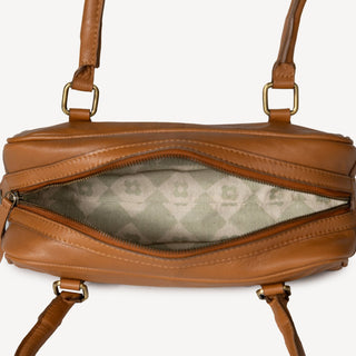 Pebbled Leather Bowler Bag - Camel - JOYN