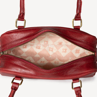 Pebbled Leather Bowler Bag - Cherry - JOYN