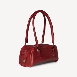 Pebbled Leather Bowler Bag - Cherry - JOYN