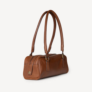 Pebbled Leather Bowler Bag - Vintage Brown - JOYN