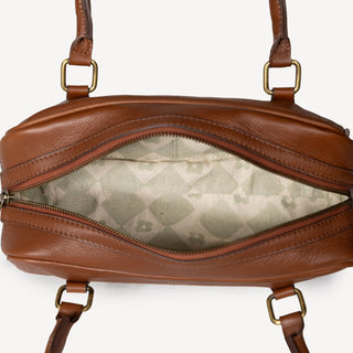 Pebbled Leather Bowler Bag - Vintage Brown - JOYN