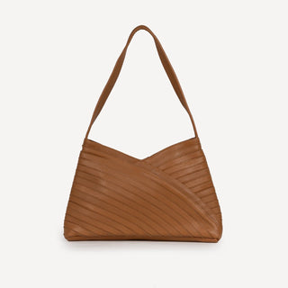Pebbled Leather Crisscross Shoulder Bag - Camel - JOYN