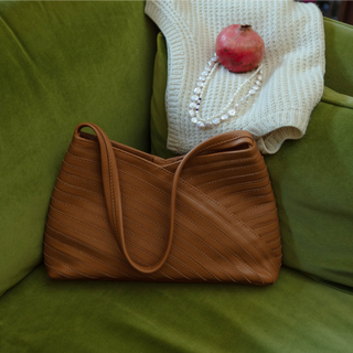 Pebbled Leather Crisscross Shoulder Bag - Camel - JOYN