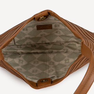 Pebbled Leather Crisscross Shoulder Bag - Camel - JOYN