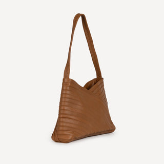 Pebbled Leather Crisscross Shoulder Bag - Camel - JOYN