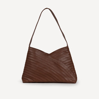 Pebbled Leather Crisscross Shoulder Bag - Vintage Brown - JOYN