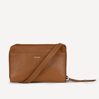 Pebbled Leather Crossbody Wallet - Camel - JOYN