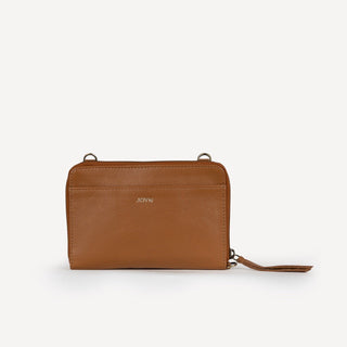 Pebbled Leather Crossbody Wallet - Camel - JOYN