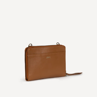 Pebbled Leather Crossbody Wallet - Camel - JOYN
