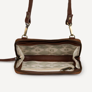 Pebbled Leather Crossbody Wallet - Vintage Brown - JOYN