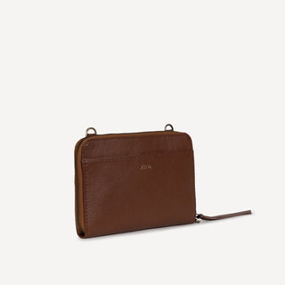 Pebbled Leather Crossbody Wallet - Vintage Brown - JOYN