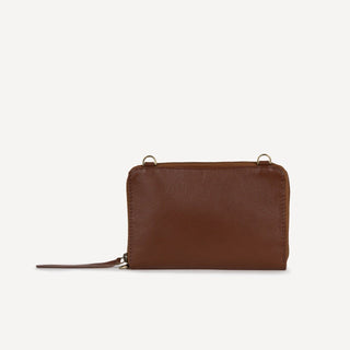 Pebbled Leather Crossbody Wallet - Vintage Brown - JOYN