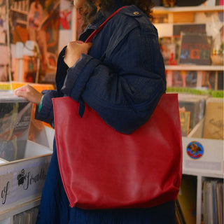 Pebbled Leather Everyday Tote - Cherry - JOYN