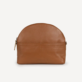 Pebbled Leather Halfmoon Crossbody - Camel - JOYN