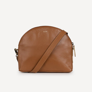 Pebbled Leather Halfmoon Crossbody - Camel - JOYN